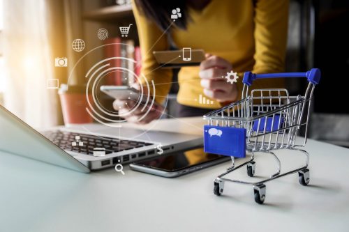 online shopping concept, woman shopping online is a form of electronic commerce from a seller over internet. online shopping concept, woman shopping online is a form of electronic commerce from a seller over internet.
